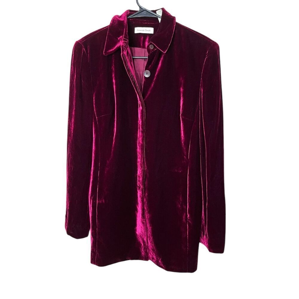 Amanda Smith Silk Blend Burgundy Velvet Button Front Blouse Size 4 NWT